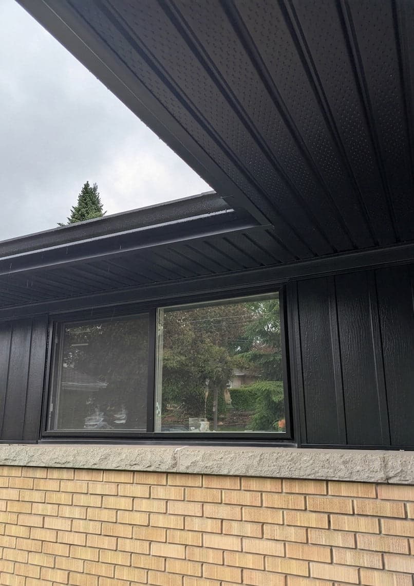 Finished window and exterior trim viewed from outside